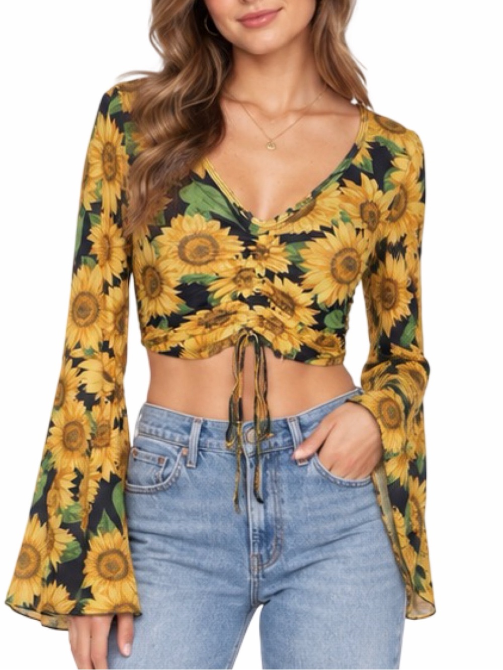 Current Mood x Dolls Kill Peace N’ Love Sunflower Crop Top - Size Large
